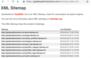 Screen shot: XML Sitemap for Golden Path Solutions